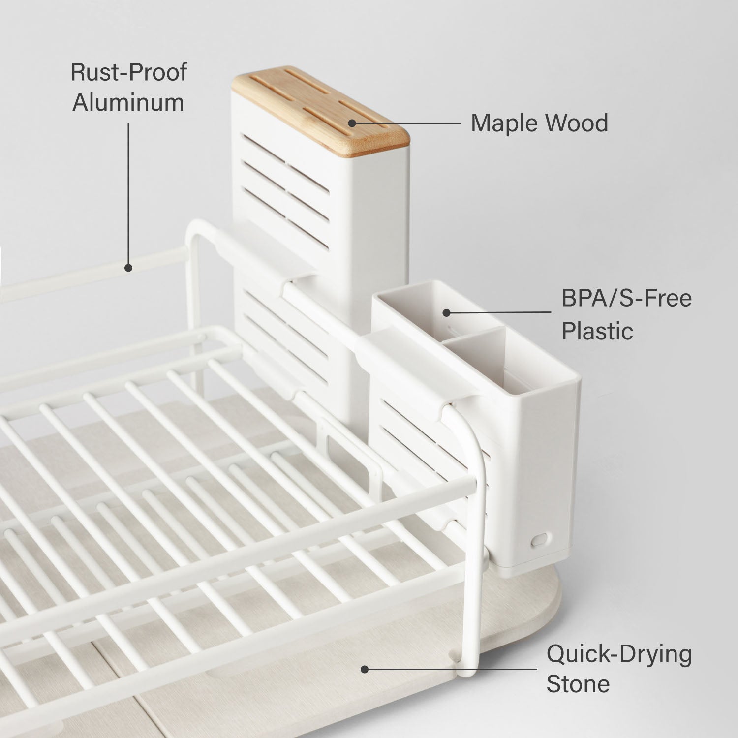 rust-proof dish drying rack with quick-drying stone to prevent bacteria 