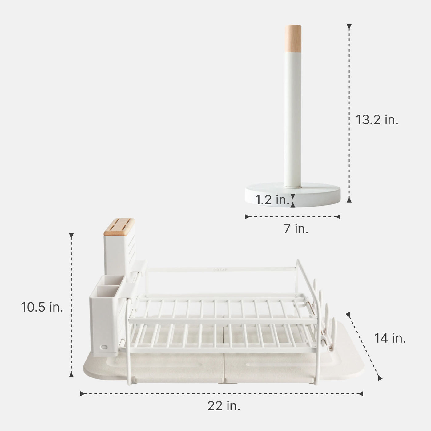 measurement chart of dish rack and paper towel holder