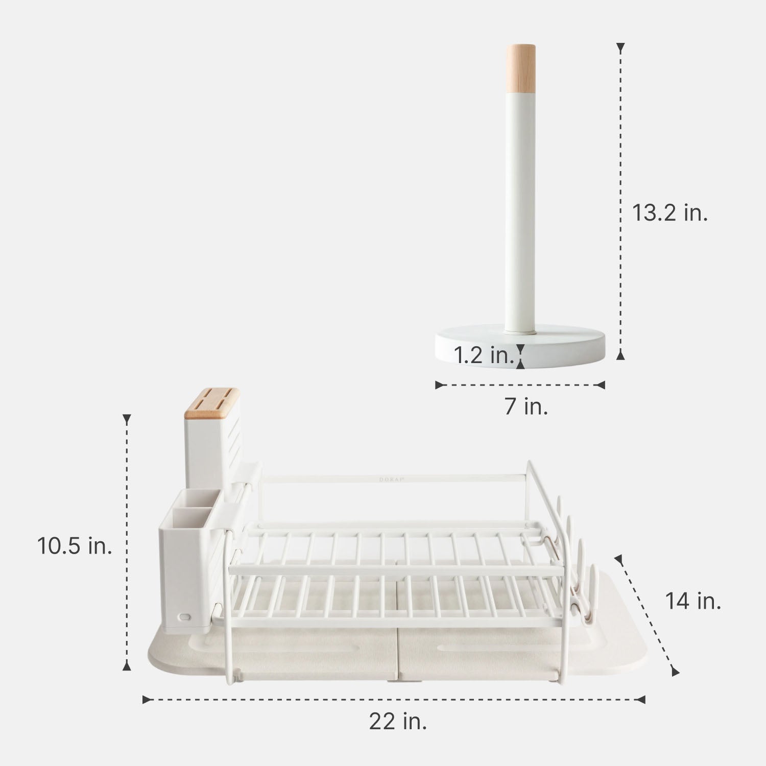 measurement chart of dish rack and paper towel holder