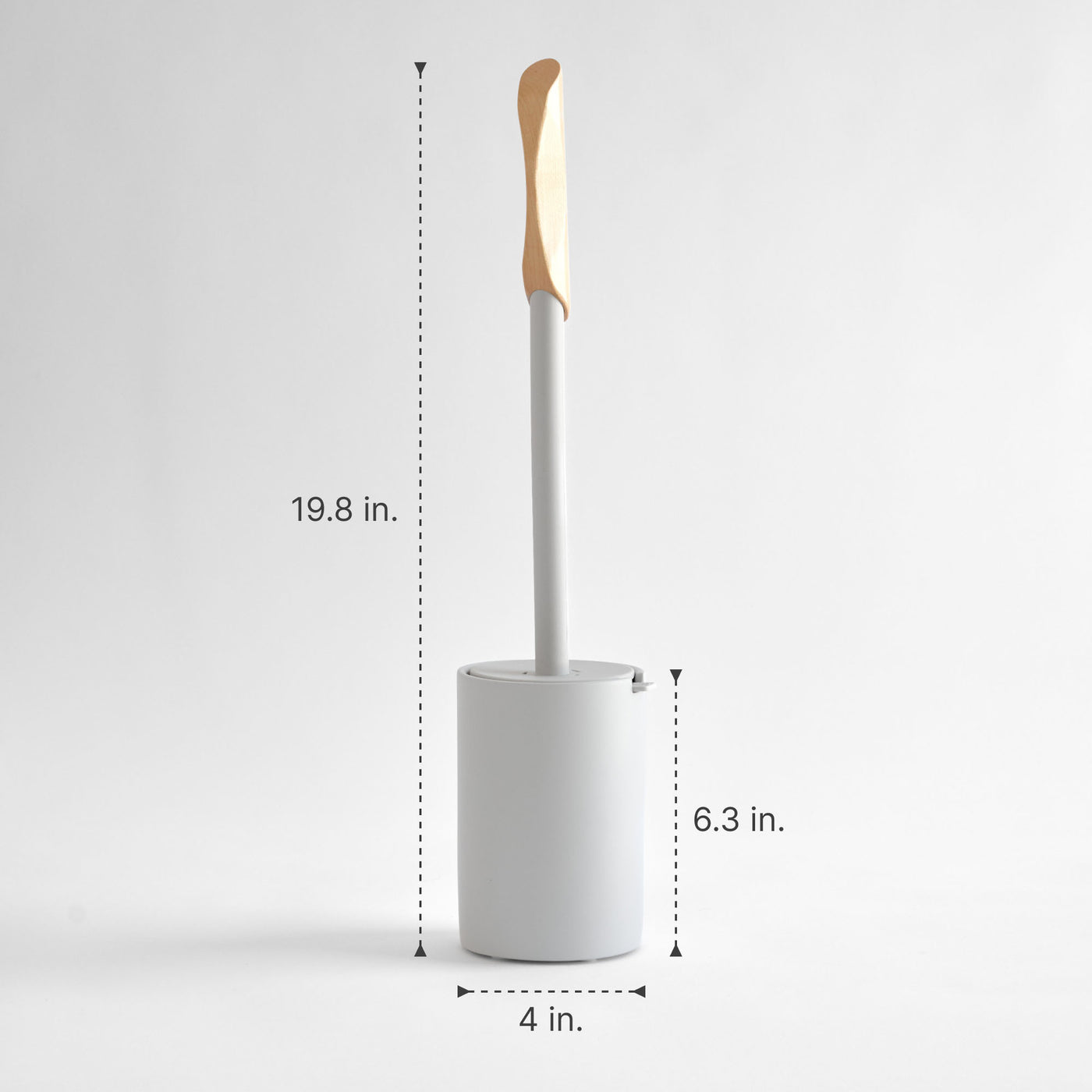 Modern toilet brush with dimensions.
