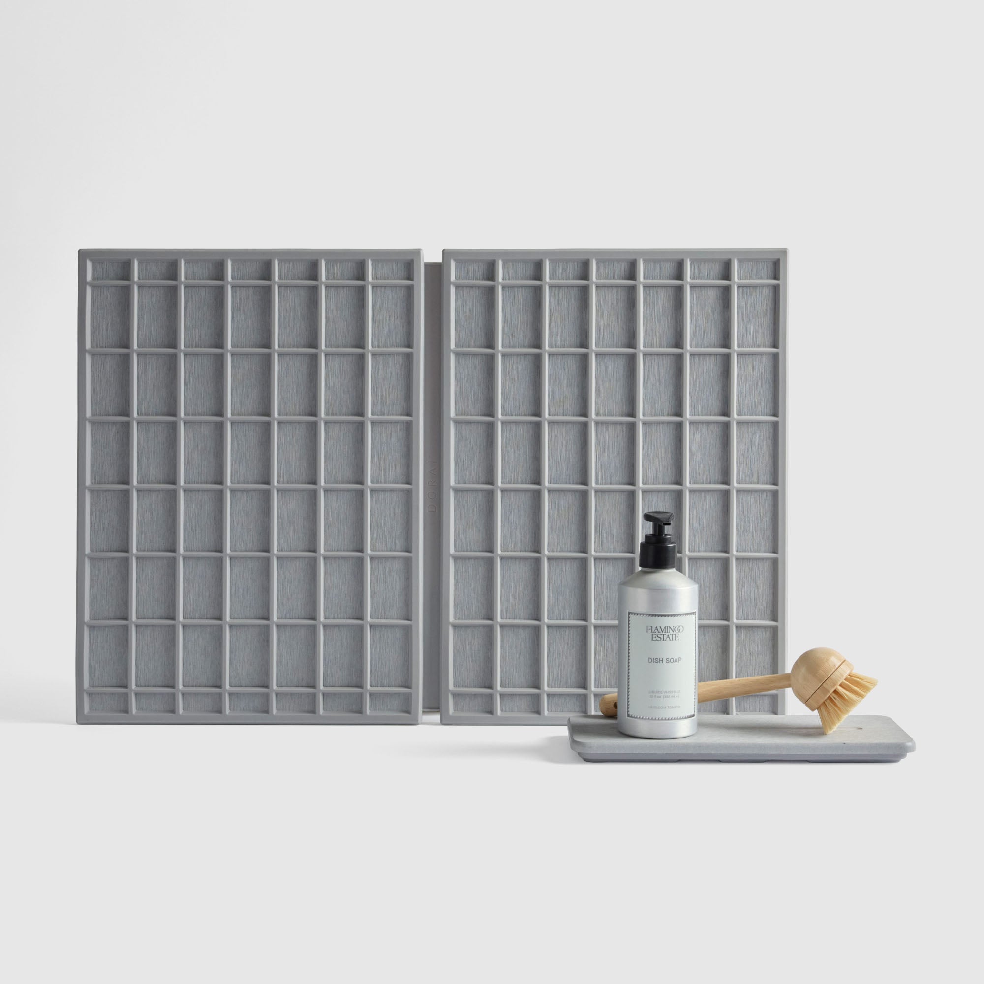 Ridge Large Dish Pad + Stone Sink Caddy in Ash on white background.