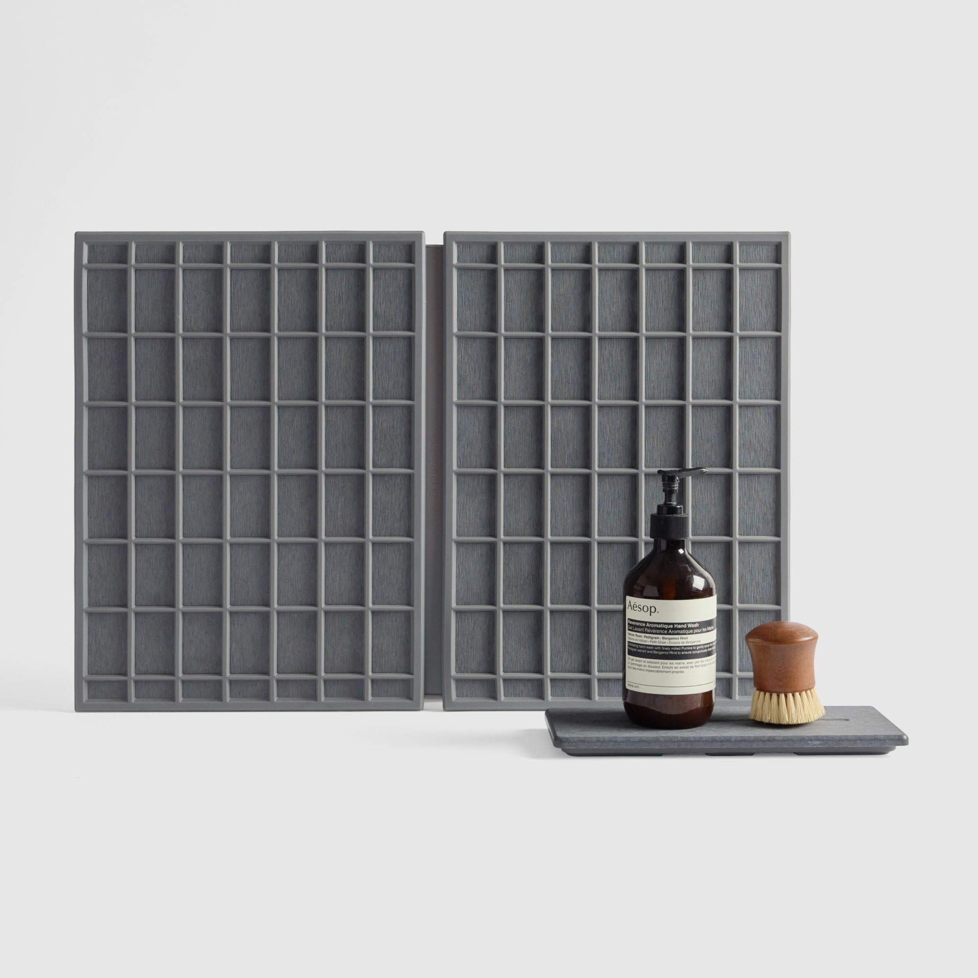 Ridge Large Dish Pad + Stone Sink Caddy in Slate on white background.