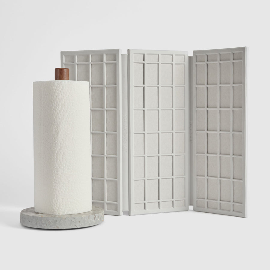Basalt Paper Towel Holder and Glacier Ridge Dish Pad on white background. | New Collection Image