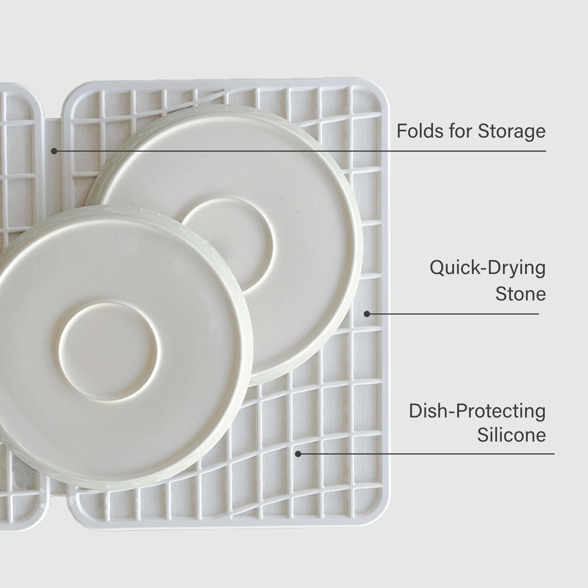 Glacier Large Drift Dish Pad: Dish-Protecting Silicone, Quick-Drying Stone, Folds for Storage.
