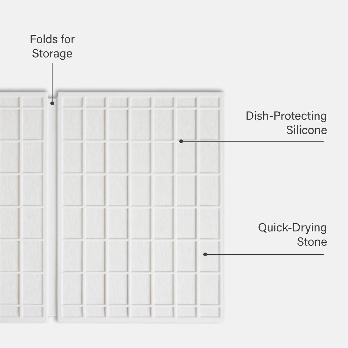 Glacier Large Ridge Dish Pad: Dish-Protecting Silicone, Quick-Drying Stone, Folds for Storage.