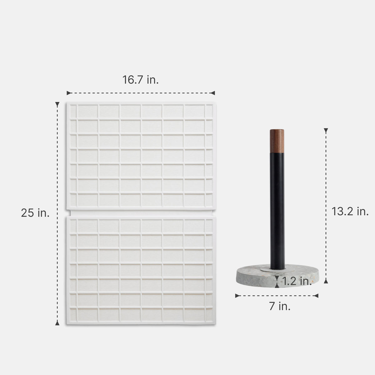 Basalt Paper Towel Holder: 13.2" x 7" | Glacier Large Ridge Dish Pad: 25" x 16.7"