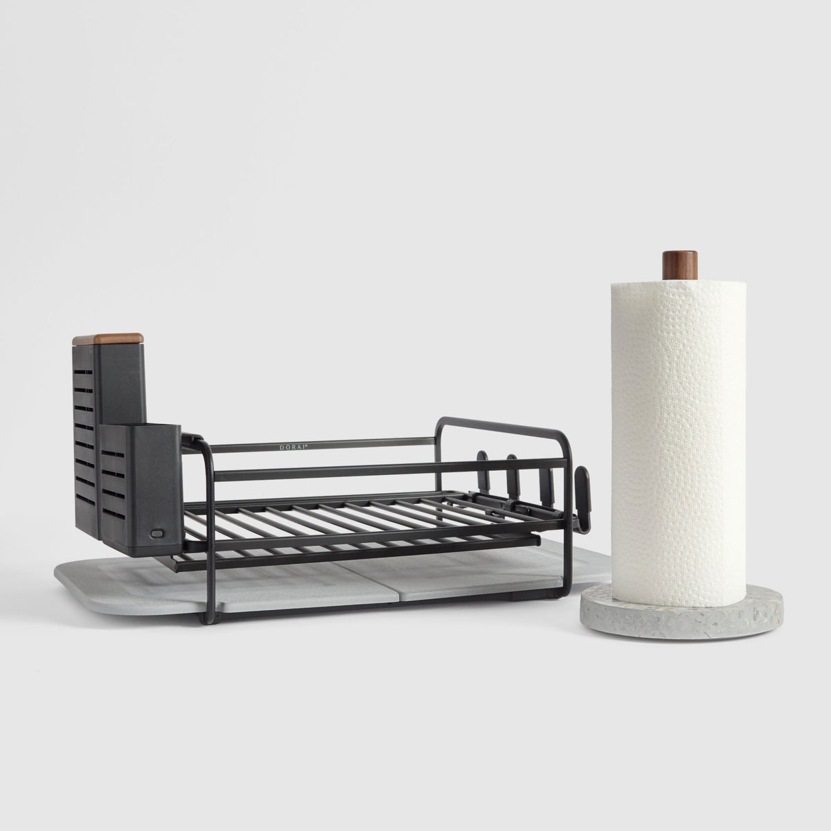 Basalt Paper Towel Holder and Basalt Dish Rack on white background. | New Collection Image