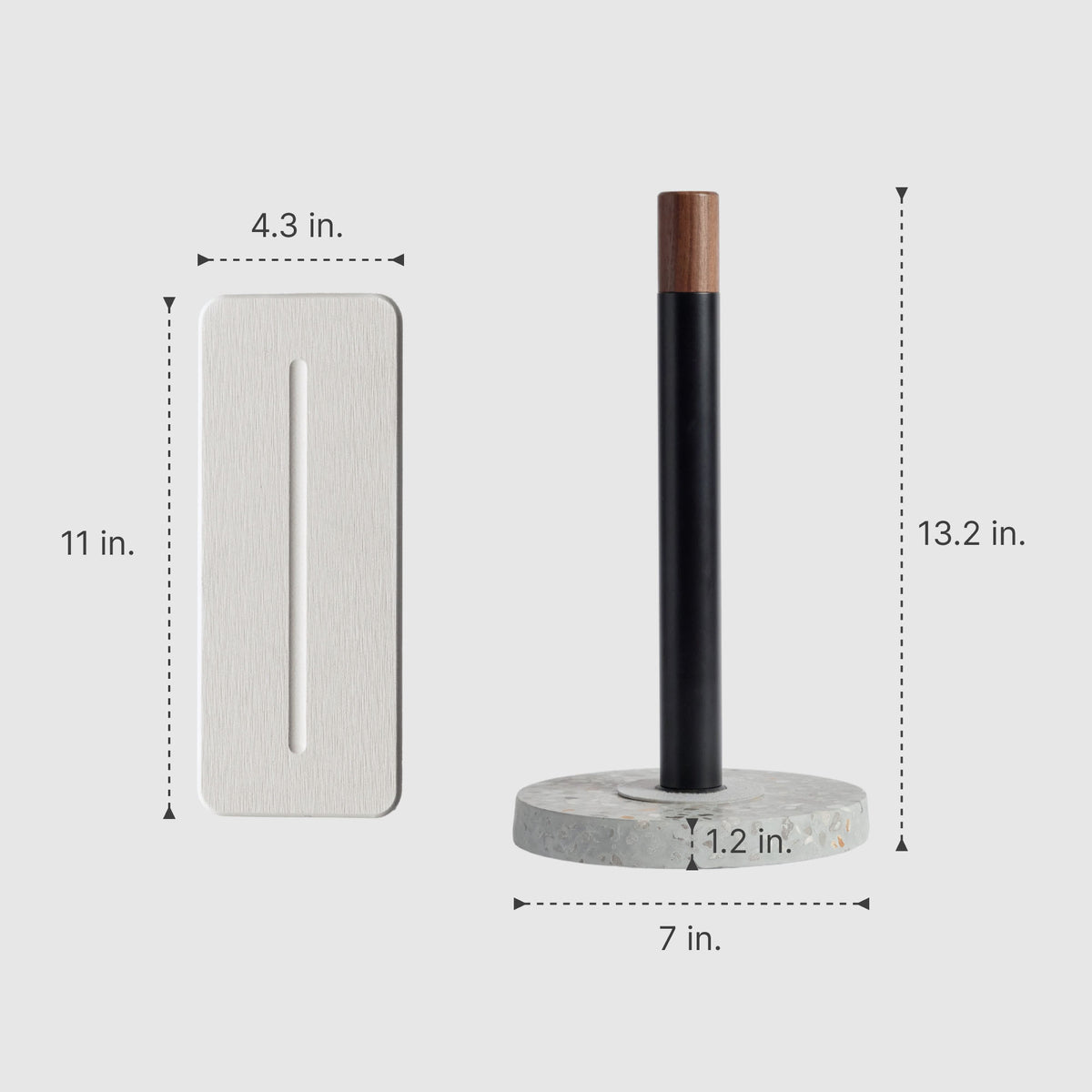 Basalt Paper Towel Holder: 13.2" x 7" | Glacier Stone Sink Caddy: 4.3" x 11"