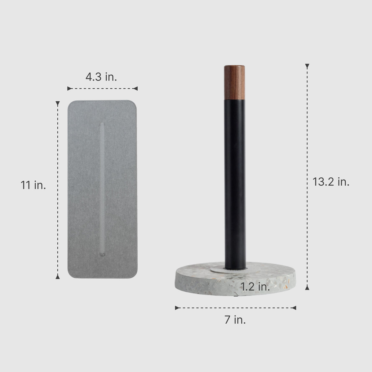 Basalt Paper Towel Holder: 13.2" x 7" | Ash Stone Sink Caddy: 4.3" x 11"