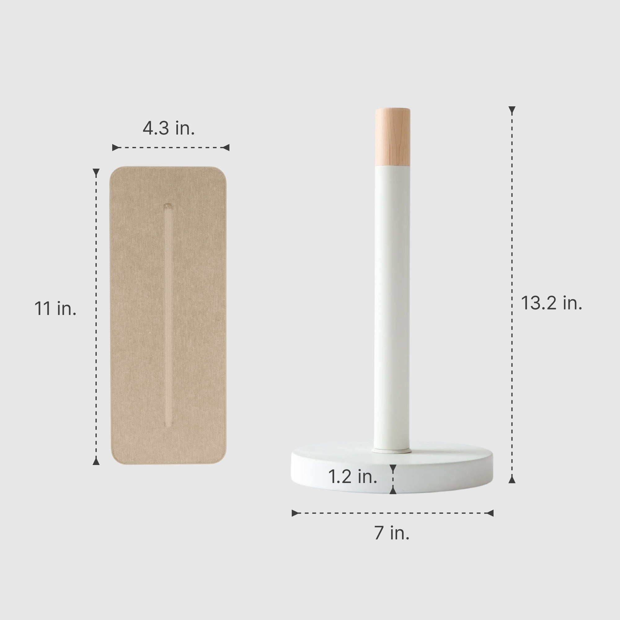 Clay Stone Sink Caddy: 4.3" x 11" and Glacier Paper Towel Holder: 13.2" x 7"