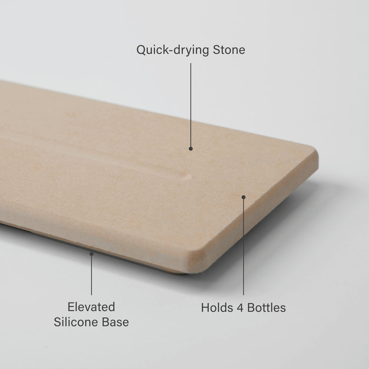 Clay Stone Sink Caddy: Quick-drying Stone, Holds 4 Bottles, Elevated Silicone Base
