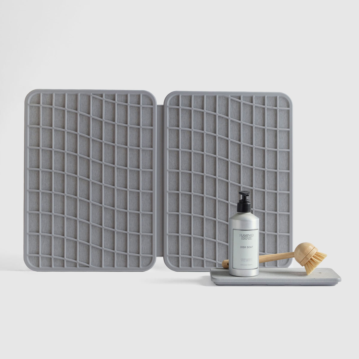 Ash Large Dish Pad and Ash Stone Sink Caddy on white background. 