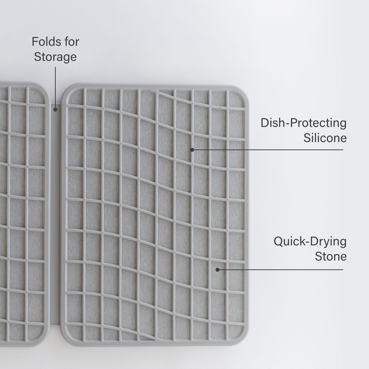 Ash Large Dish Pad: Folds for Storage, Dish-Protecting Silicone, Quick-Drying Stone.