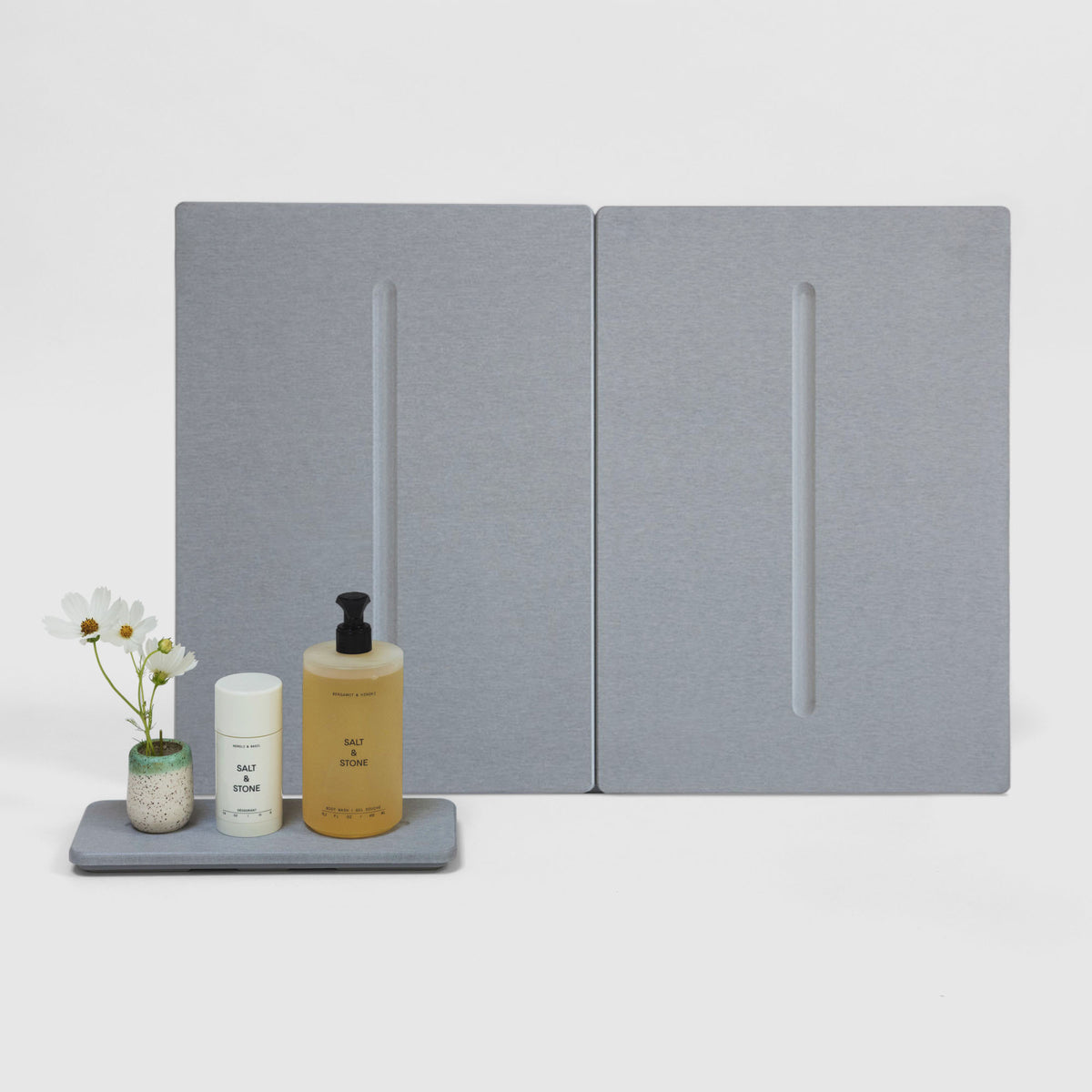 Ash Medium Bath Stone and Ash Stone Sink Caddy on white background. 