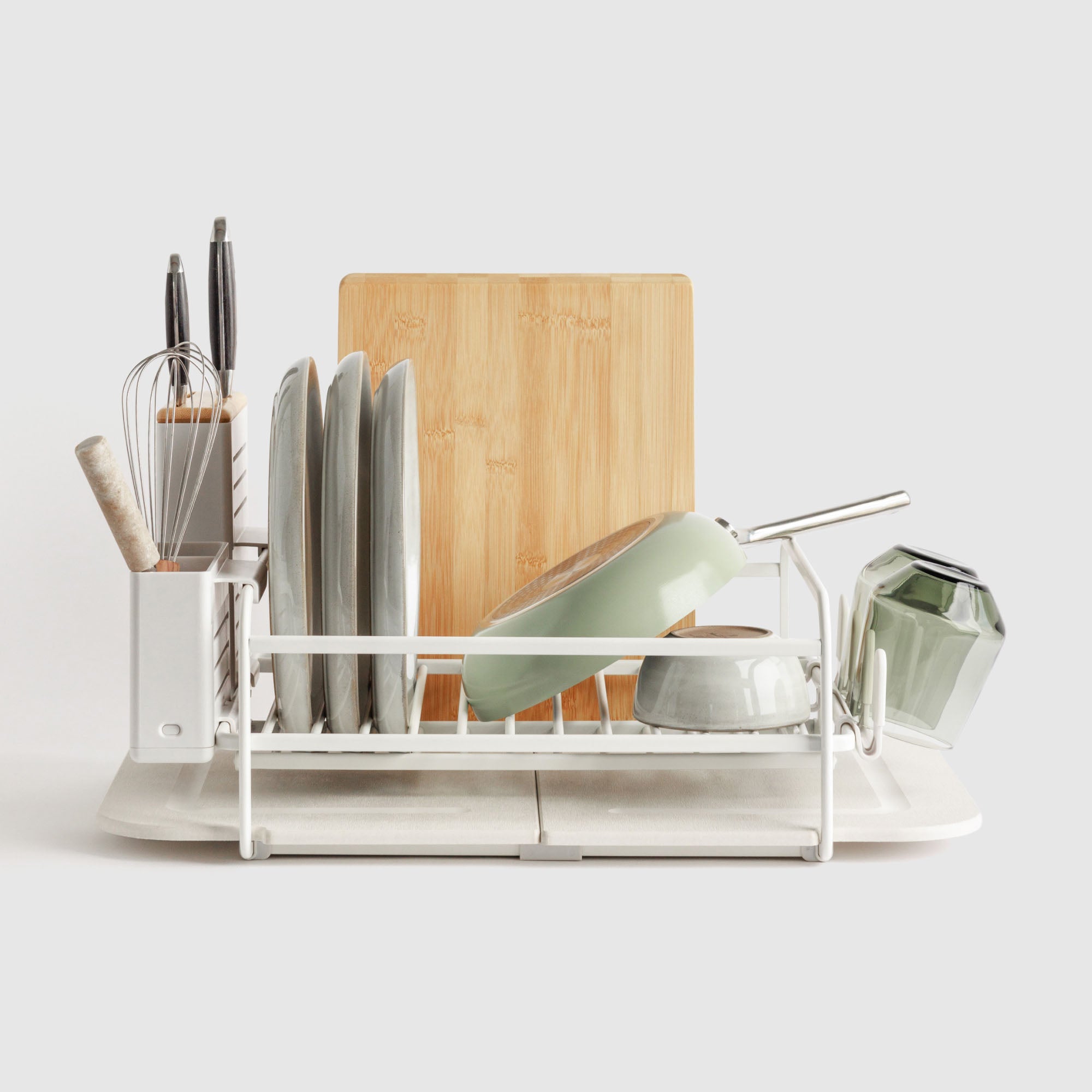 Beautiful, modern, quick-drying glacier dish rack on white background. 