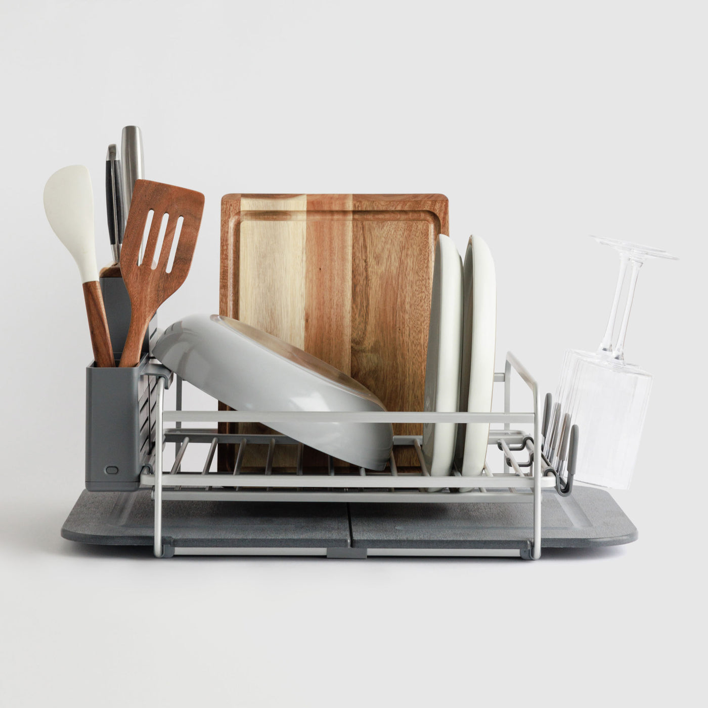 Beautiful, modern slate dish rack on white background. 