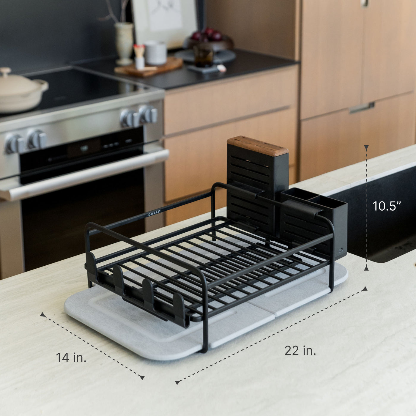 Beautiful, modern, quick-drying dish rack in modern kitchen.