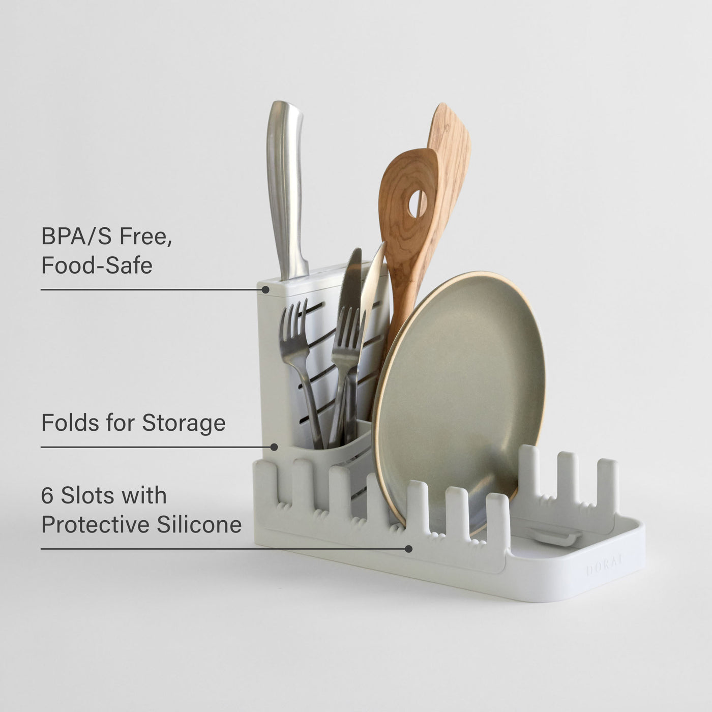 Glacier Dish Pad Rack: Food-Safe, Folds for Storage, 6 Slots with Protective Silicone.