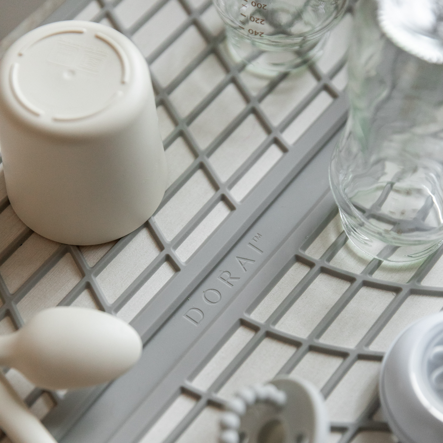 detail of instant drying dish pad with baby bottle