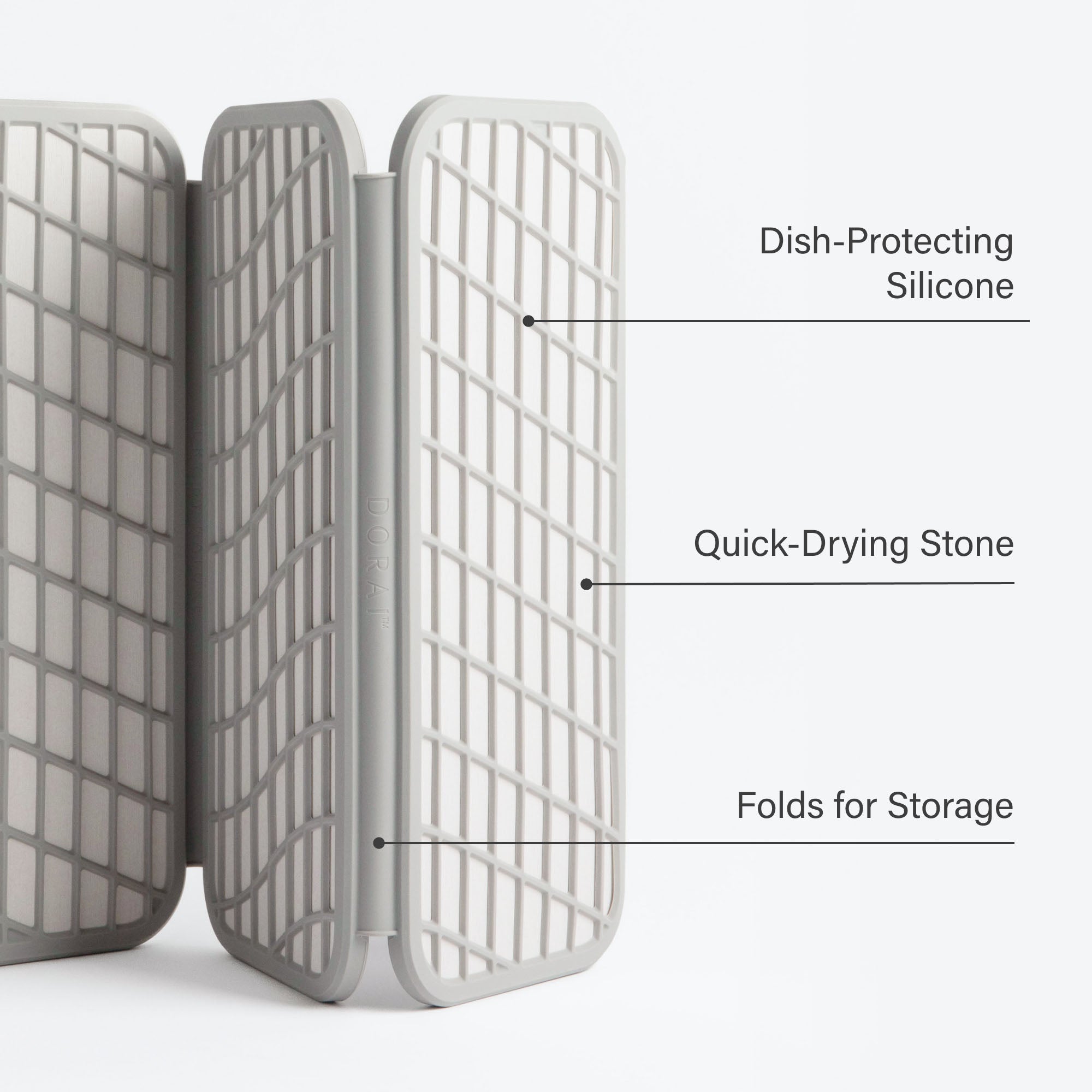 Drift Sandstone Dish Pad: Dish-Protecting Silicone, Quick-Drying Stone, Folds for Storage.