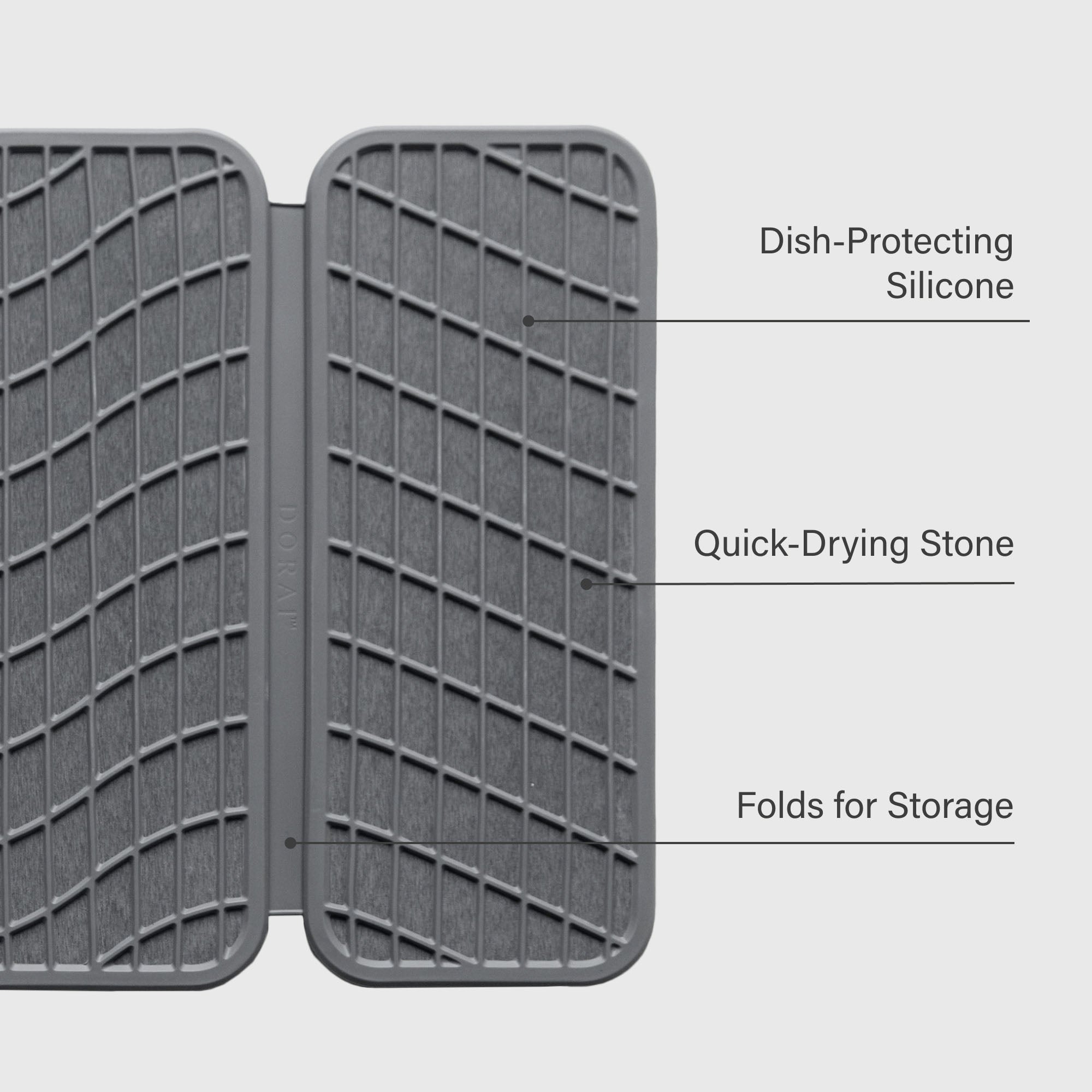 Drift Slate Dish Pad: Dish-Protecting Silicone, Quick-Drying Stone, Folds for Storage.