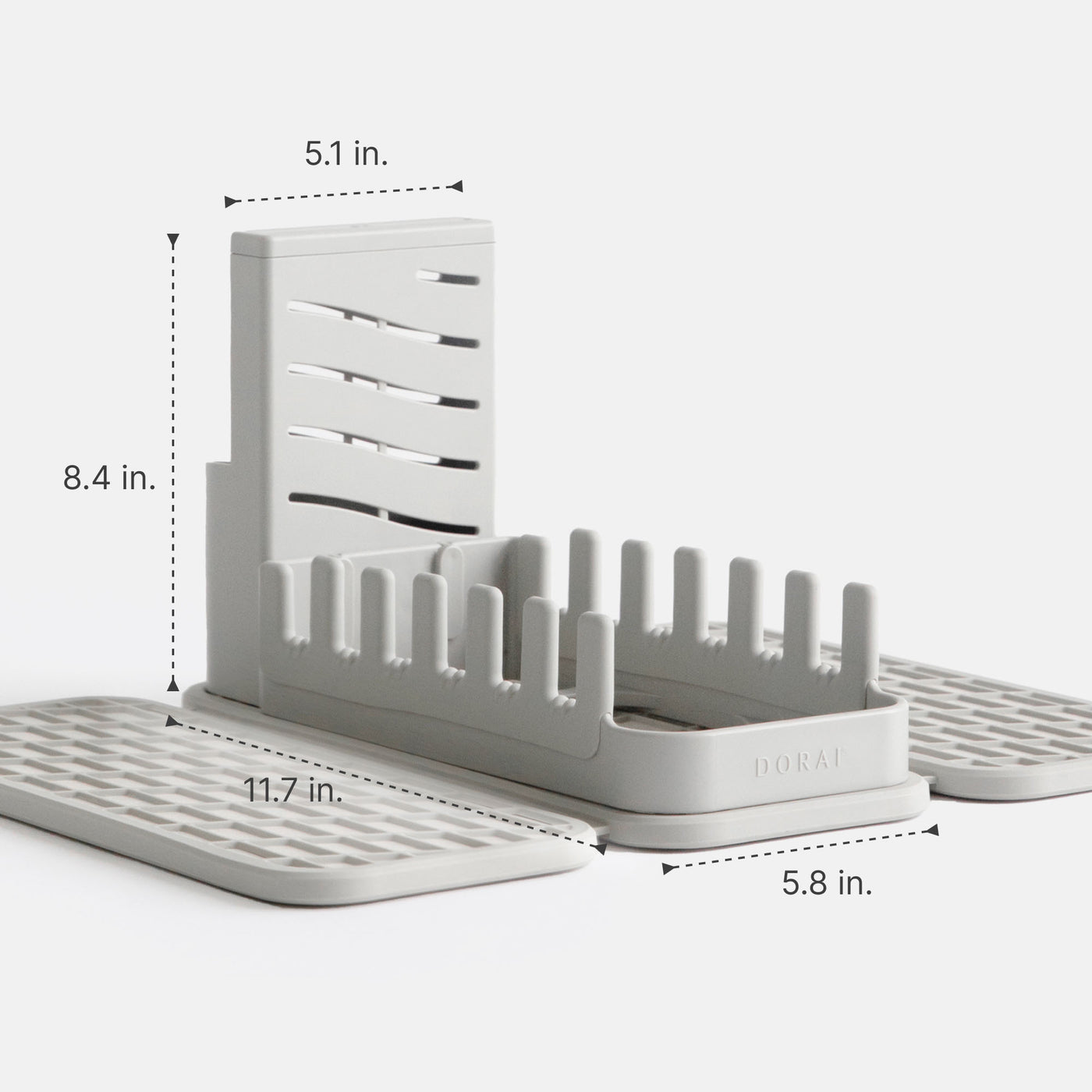 Dish Rack on Dish Pad: 5.1in x 8.4in