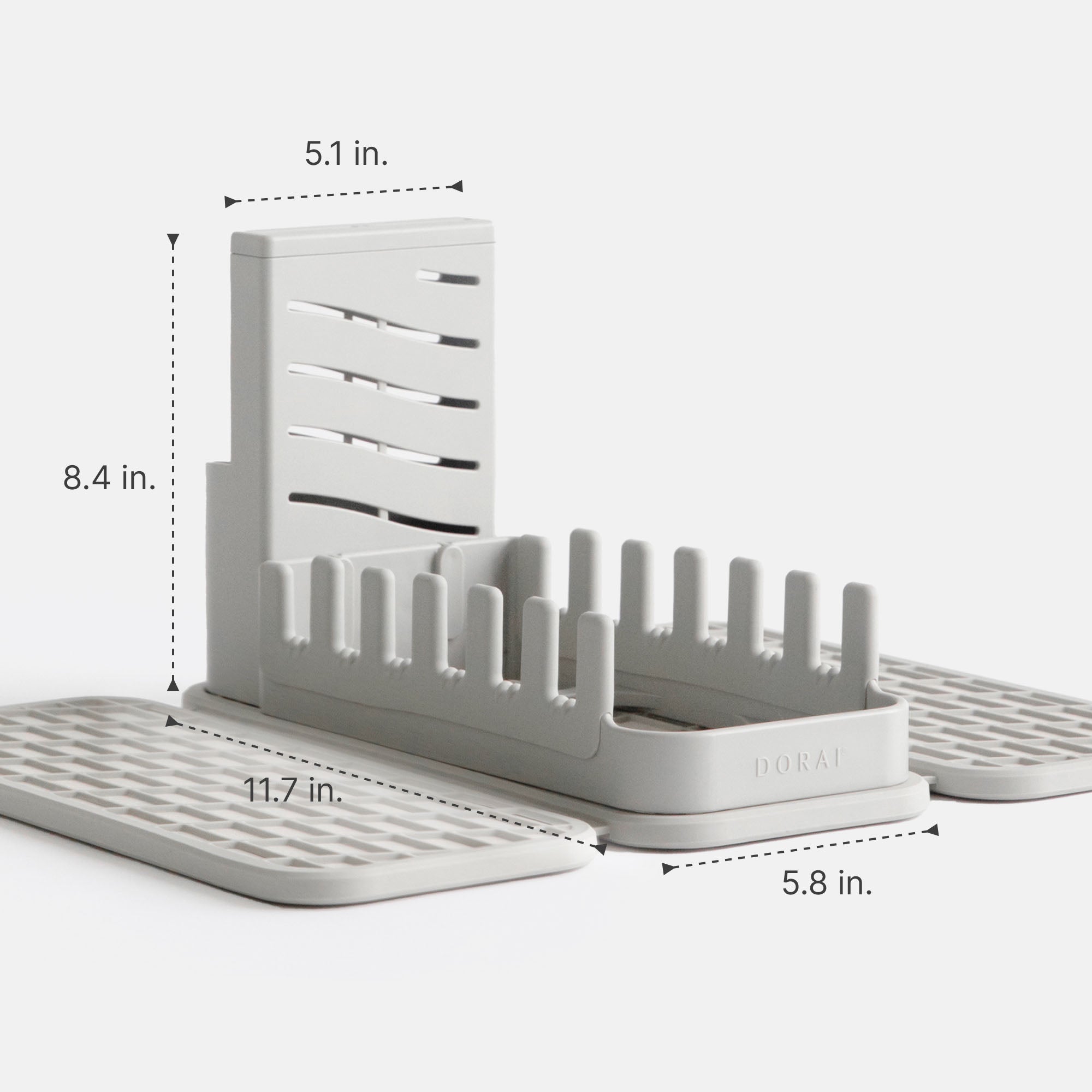 Dish Rack on Dish Pad: 5.1in x 8.4in