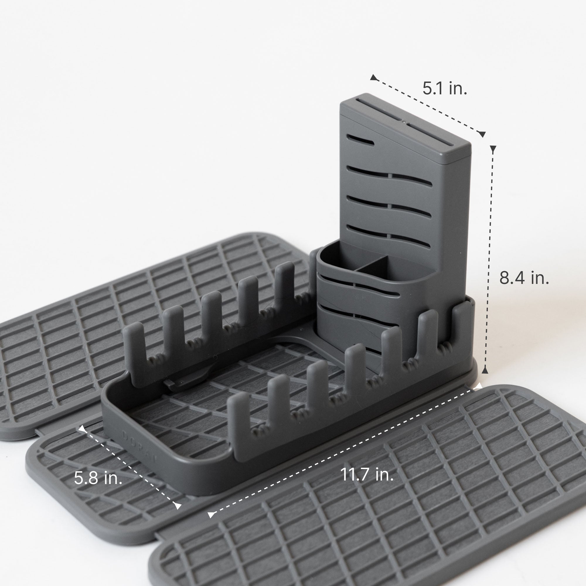 Slate Dish Pad Rack: 5.1in x 8.4in x 11.7in x 5.8in.