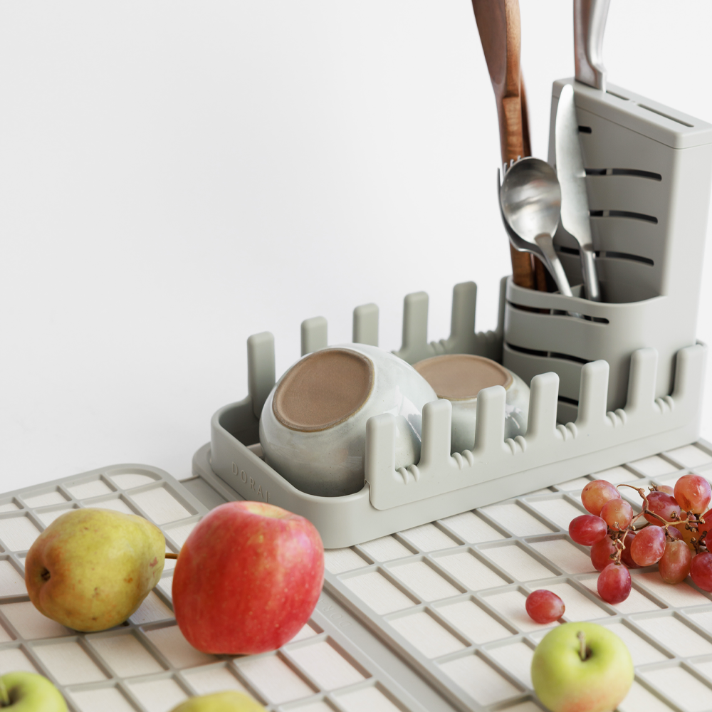 detail of fruit being dried on dish pad in sandstone color