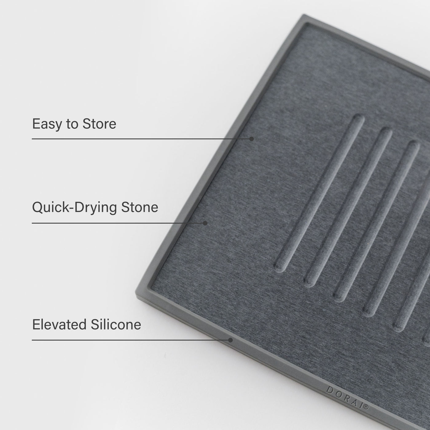 Easy to store, quick drying stone, elevated silicone in slate. 