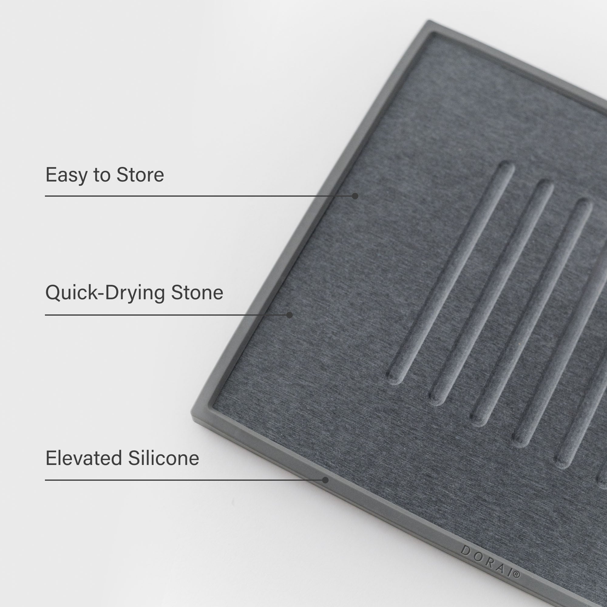 Easy to store, quick drying stone, elevated silicone in slate. 