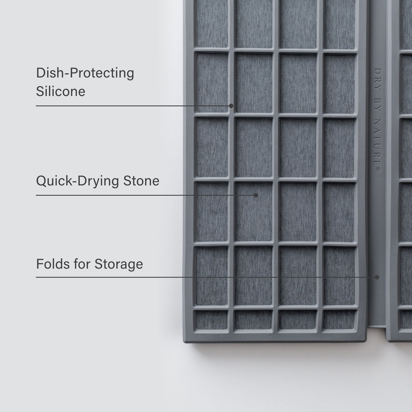 Ridge Dish Pad in Slate: Dish-Protecting Silicone, Quick-Drying Stone, Folds for Storage