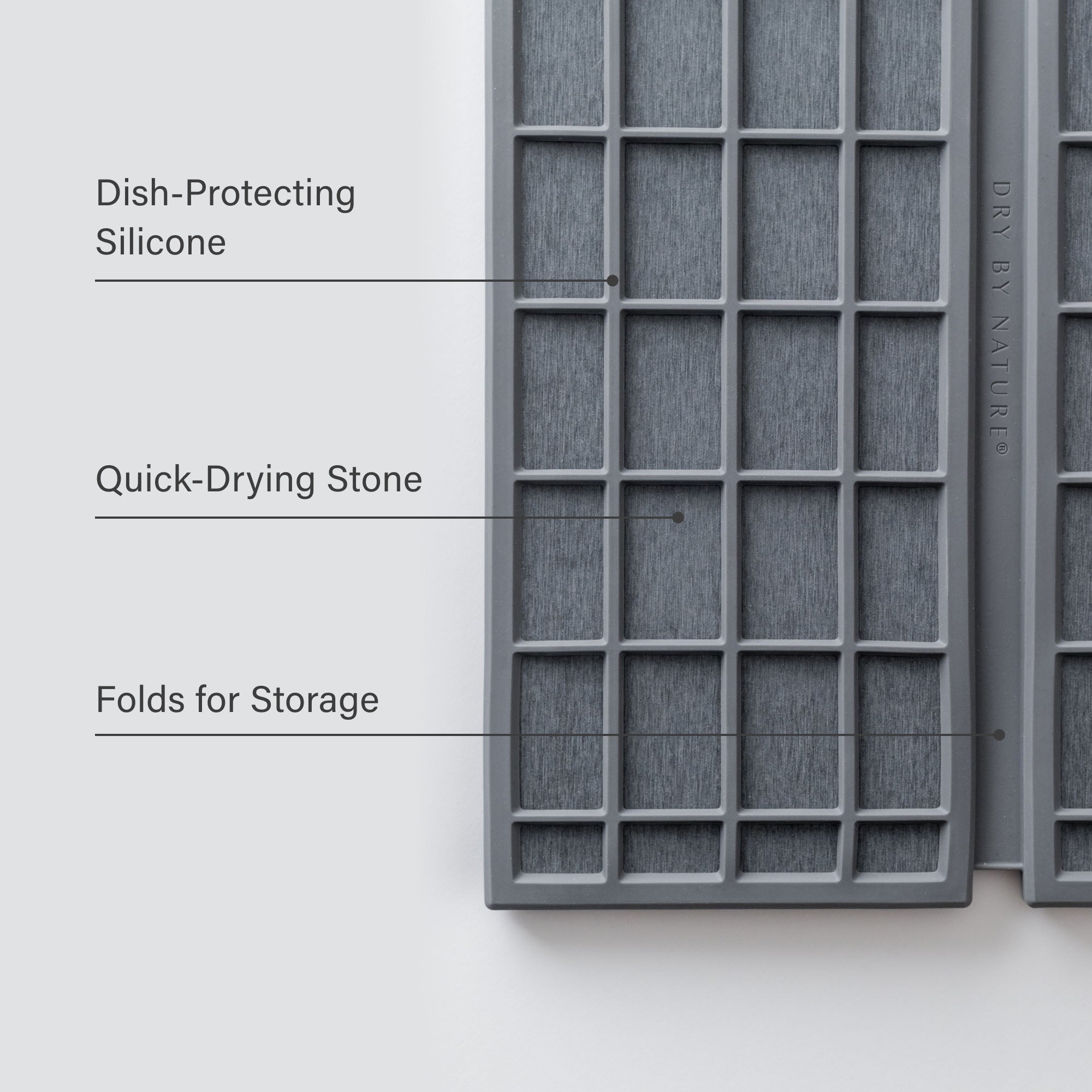 Ridge Dish Pad in Slate: Dish-Protecting Silicone, Quick-Drying Stone, Folds for Storage