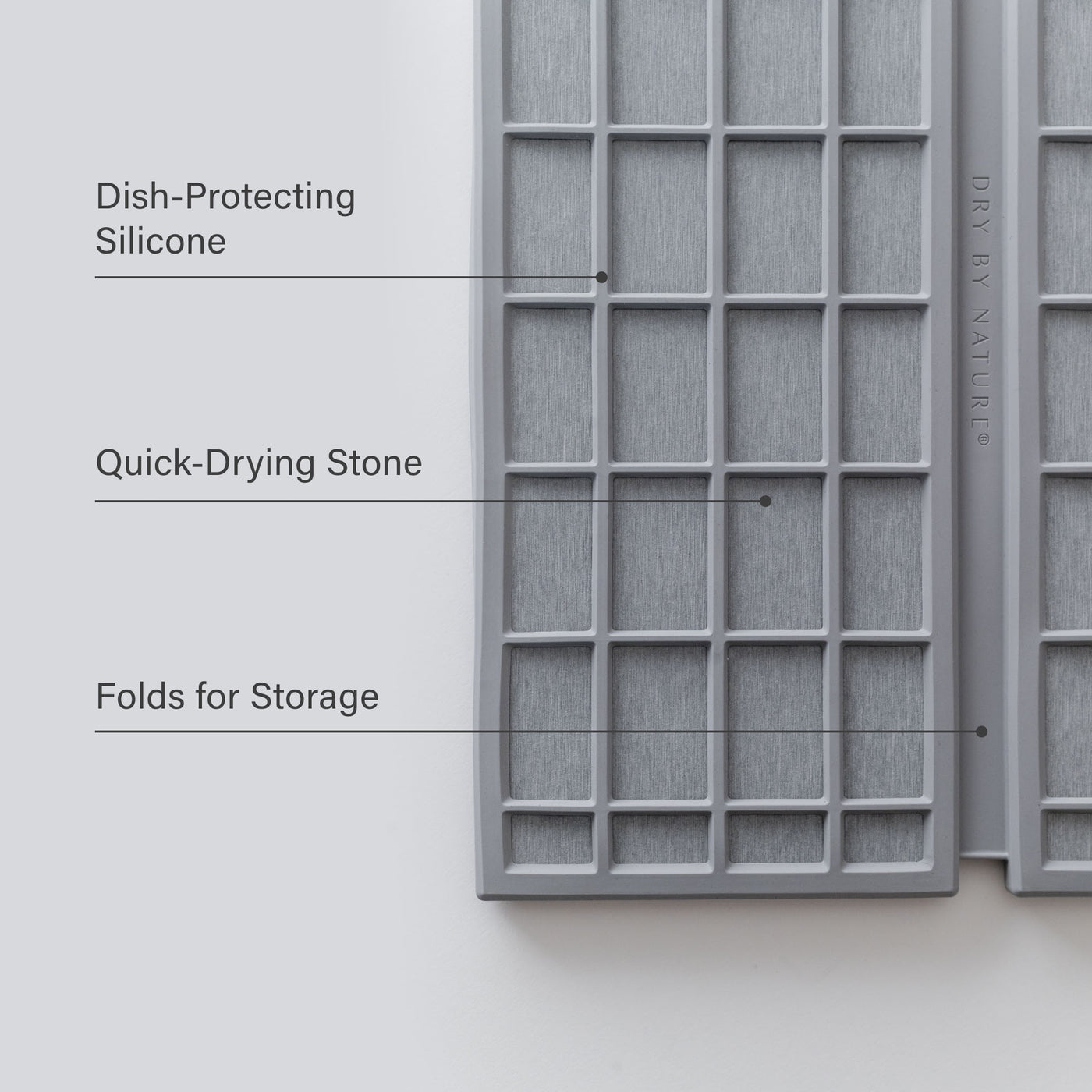 Ridge Dish Pad in Ash: Dish-Protecting Silicone, Quick-Drying Stone, Folds for Storage