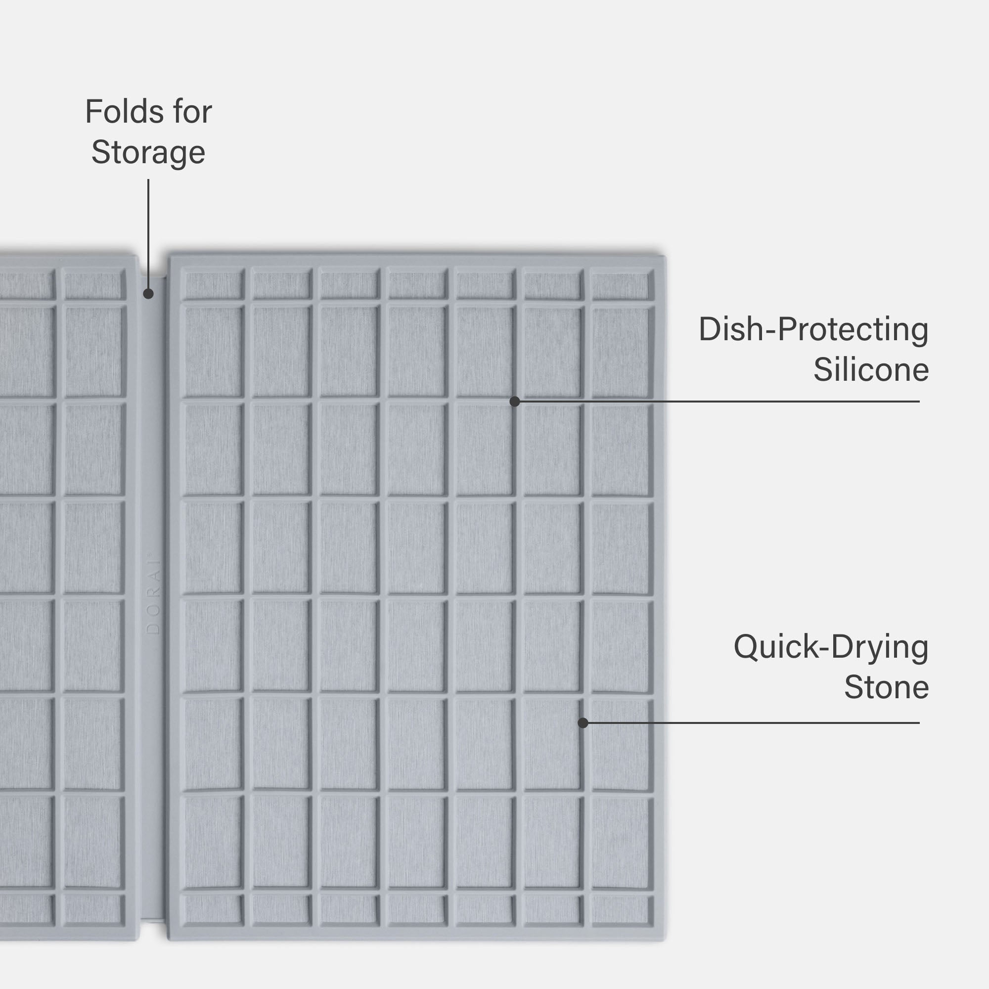 Ash Ridge Large Dish Pad: Folds for storage, Dish-Protecting Silicone, Quick-Drying Stone