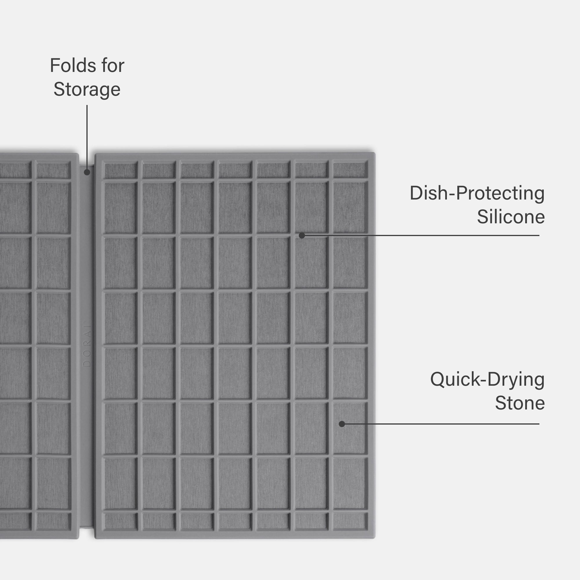 Slate Ridge Large Dish Pad: Folds for storage, Dish-Protecting Silicone, Quick-Drying Stone.