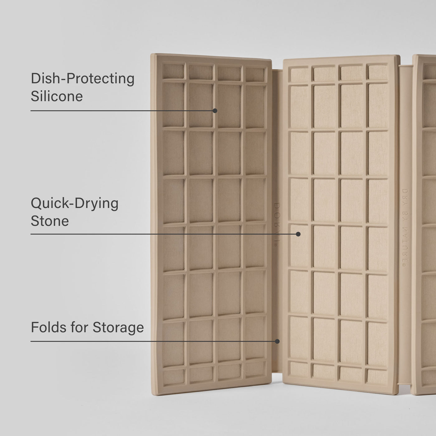 Clay Ridge Dish Pad: Folds for Storage, Dish-Protecting Silicone, Quick-Drying Stone.