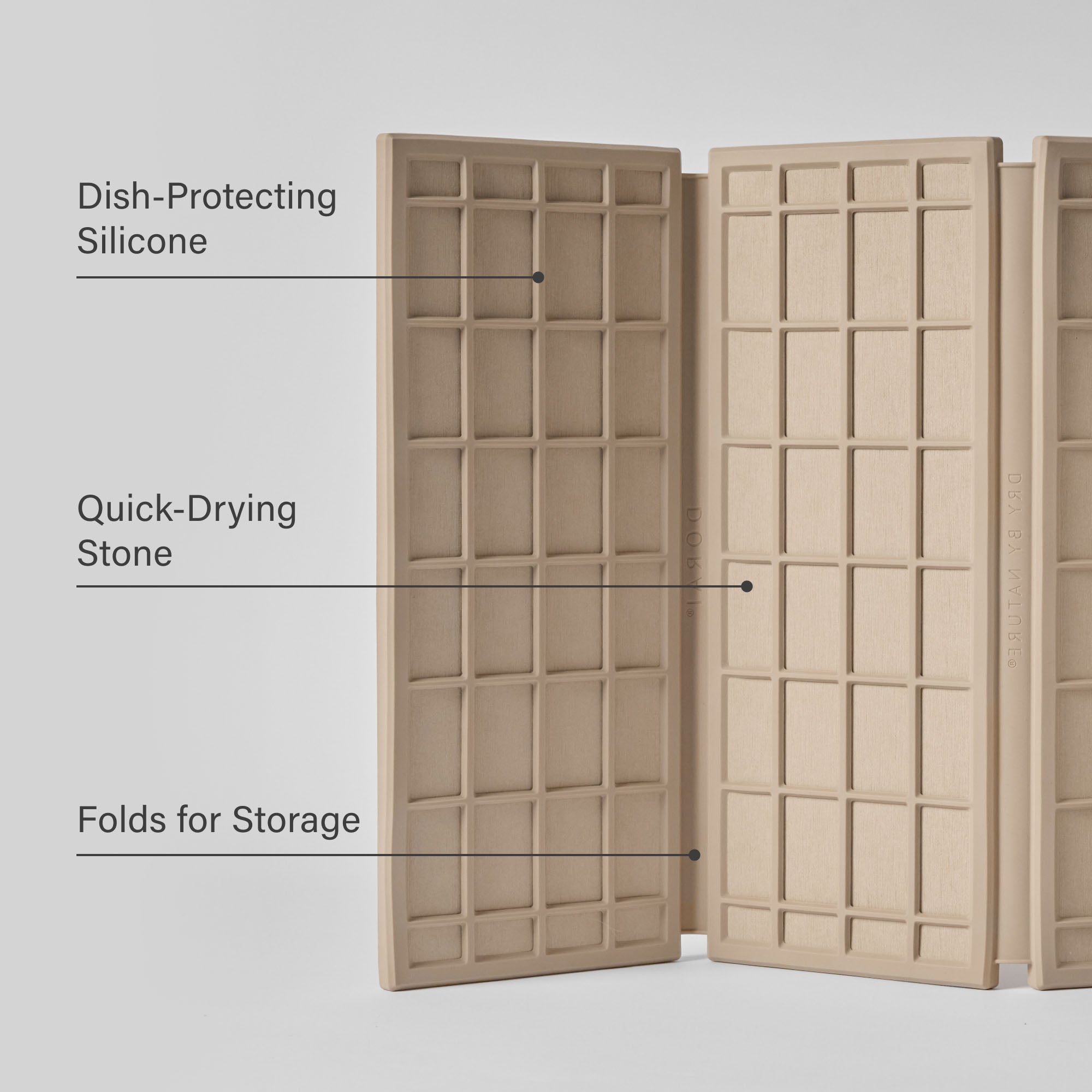 Clay Ridge Dish Pad: Folds for Storage, Dish-Protecting Silicone, Quick-Drying Stone.