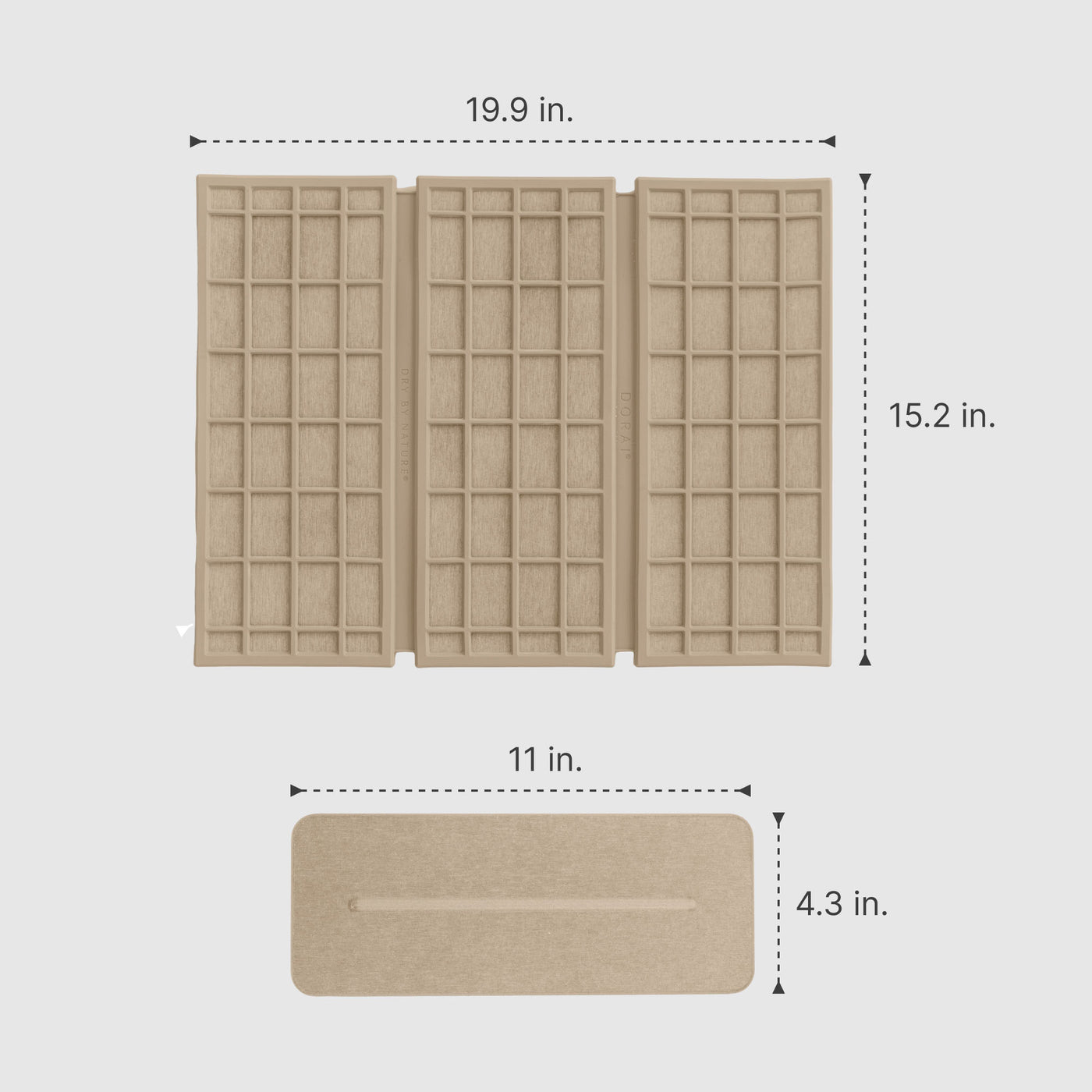 Clay Ridge Dish Pad: 19.9in x 15.2in; Clay Stone Sink Caddy: 11in x 4.3in