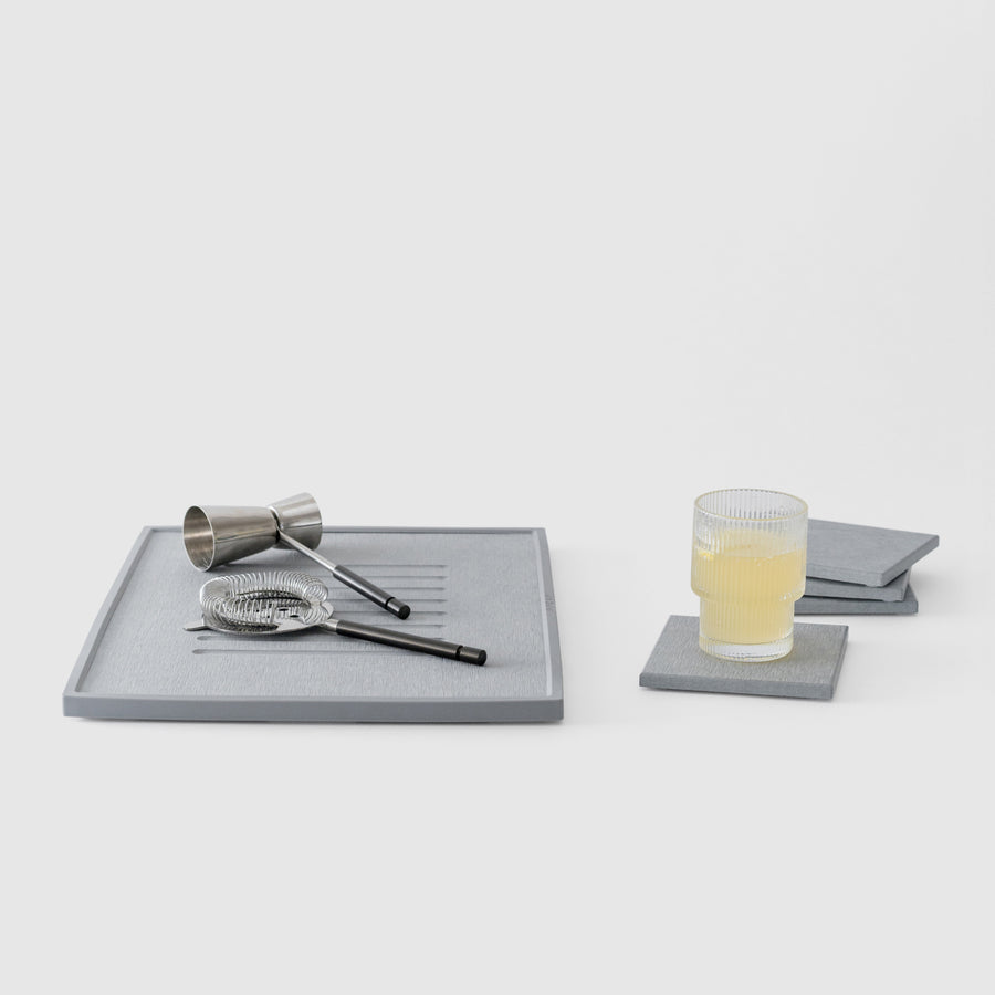 Compact Kitchen Set in Ash with dish drying stone and coasters. 