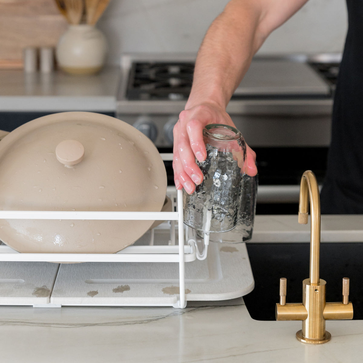 Sandstone Dish Rack Replacement Stones with dishes. 