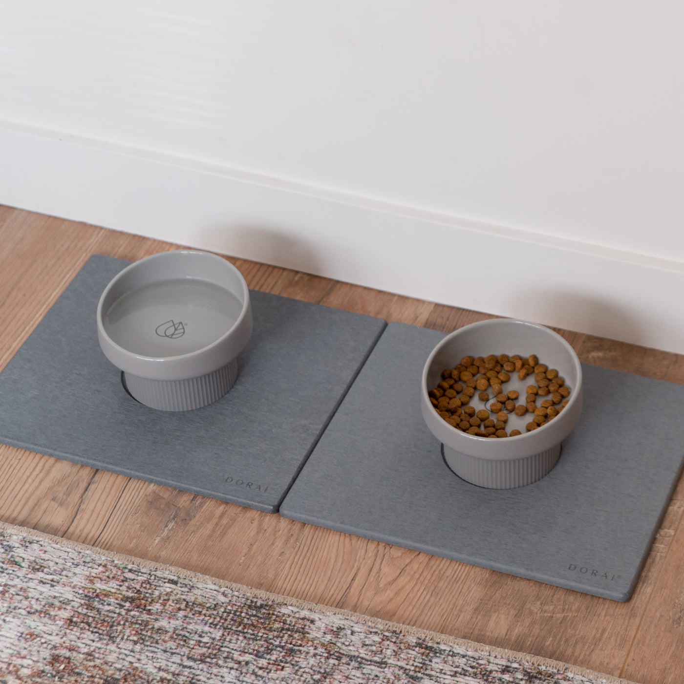 modern cat feeding station with quick-drying stone base