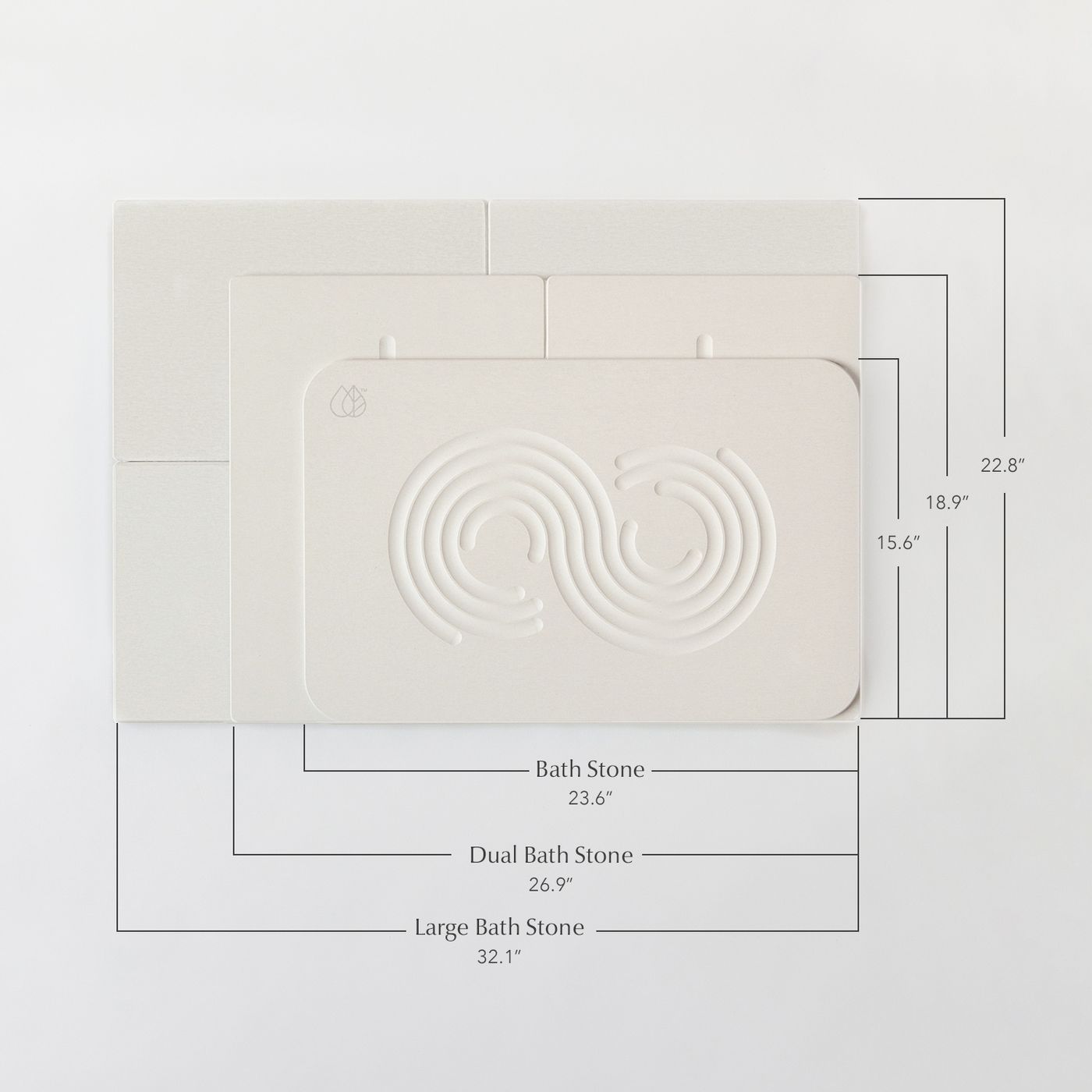 comparison image of all dorai bath stone with dimensions