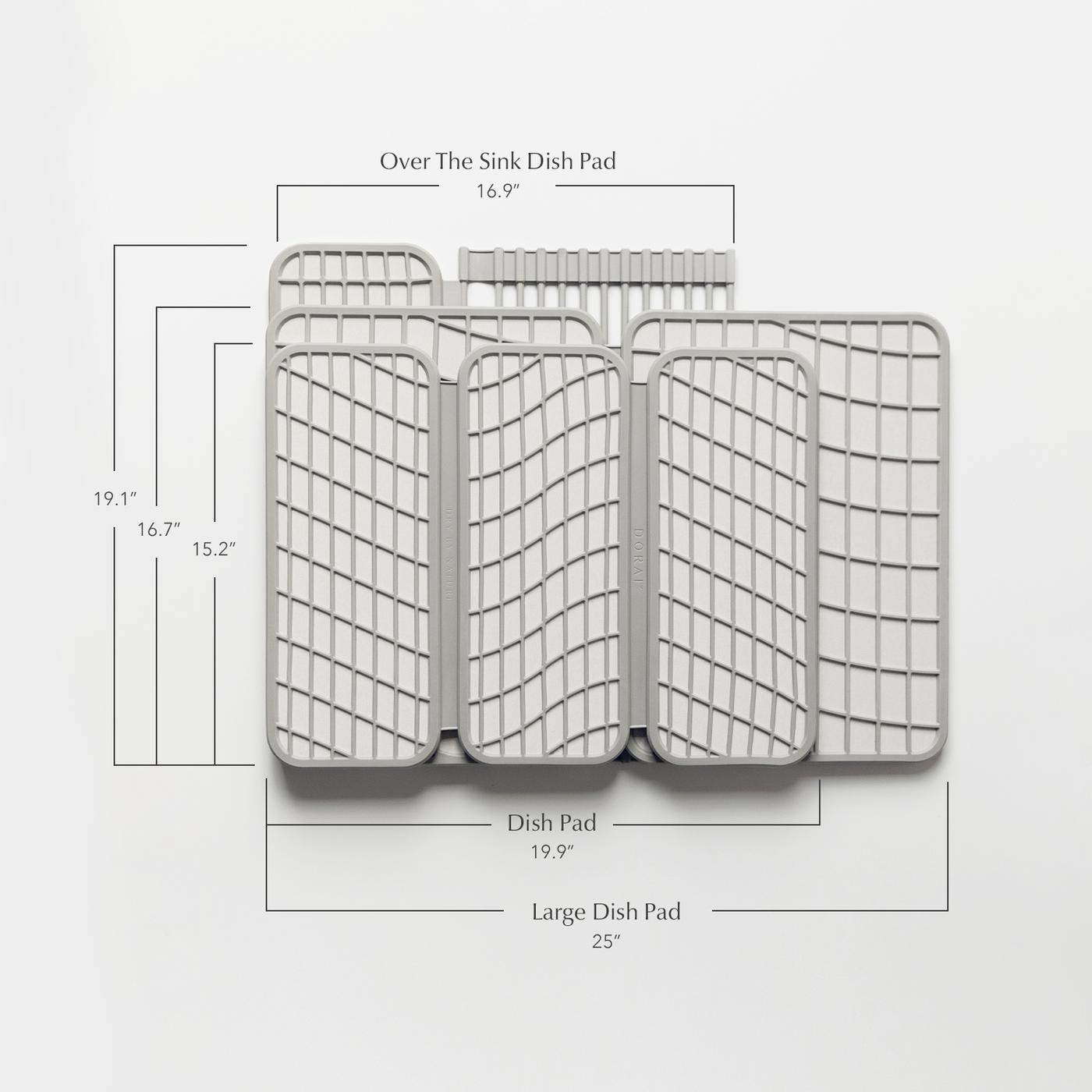 comparison image of dish pads with dimensions of each