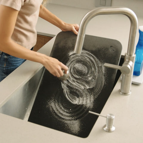 Scrub the stone and rinse