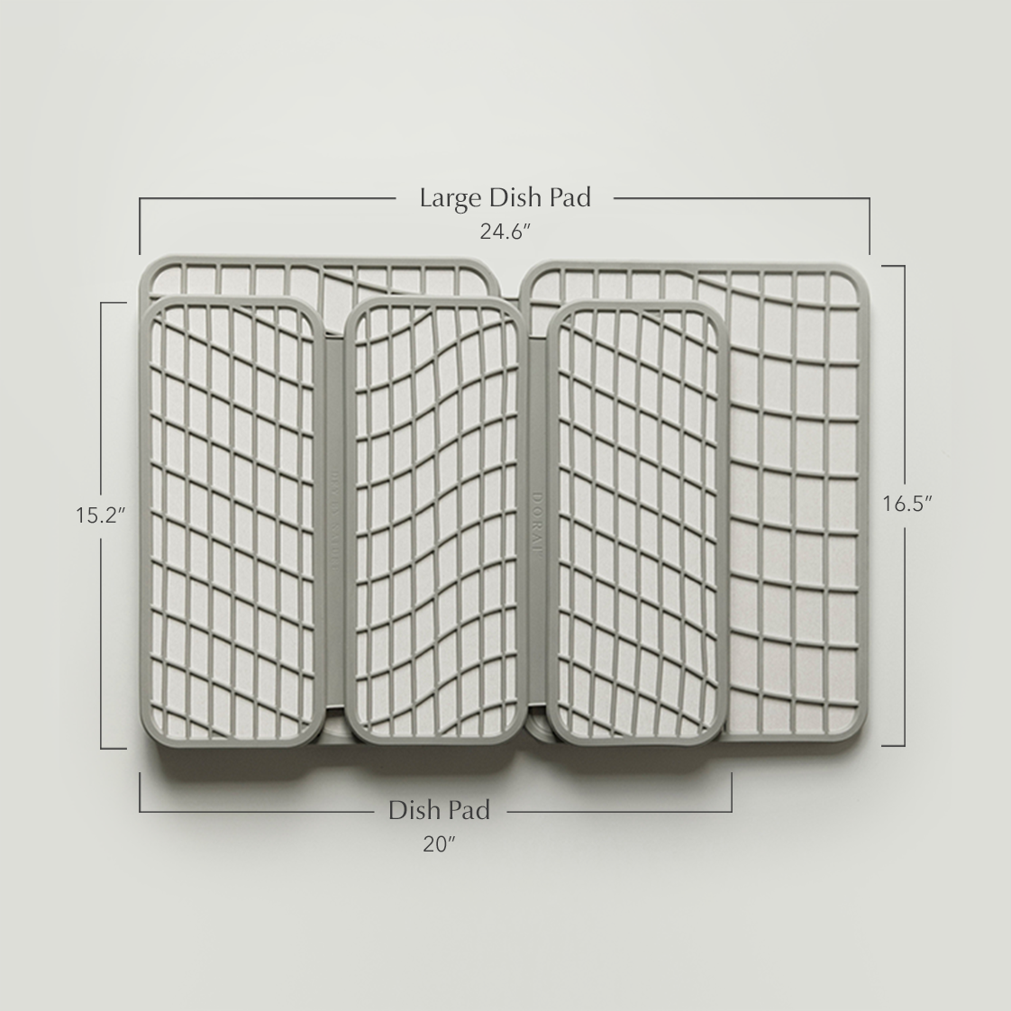 size comparison graphic of dish pads in sandstone color