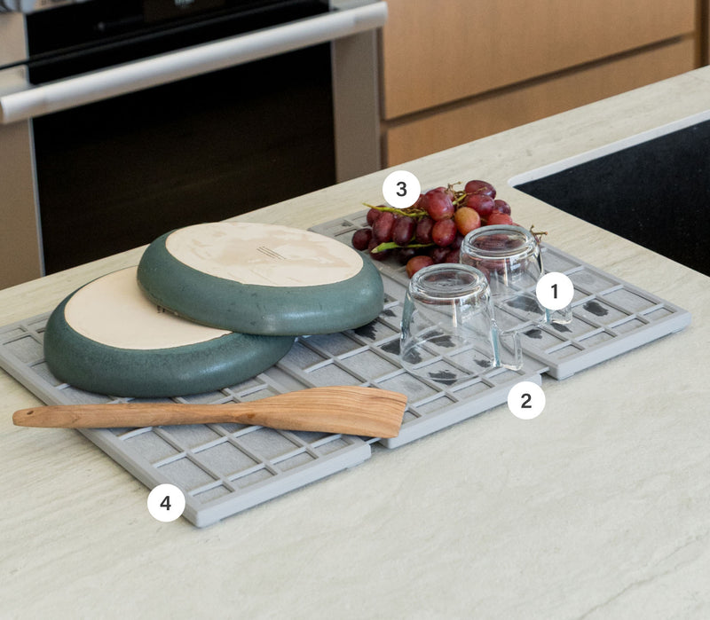 Ridge Dish Pad with produce and plates labeled 1-4.