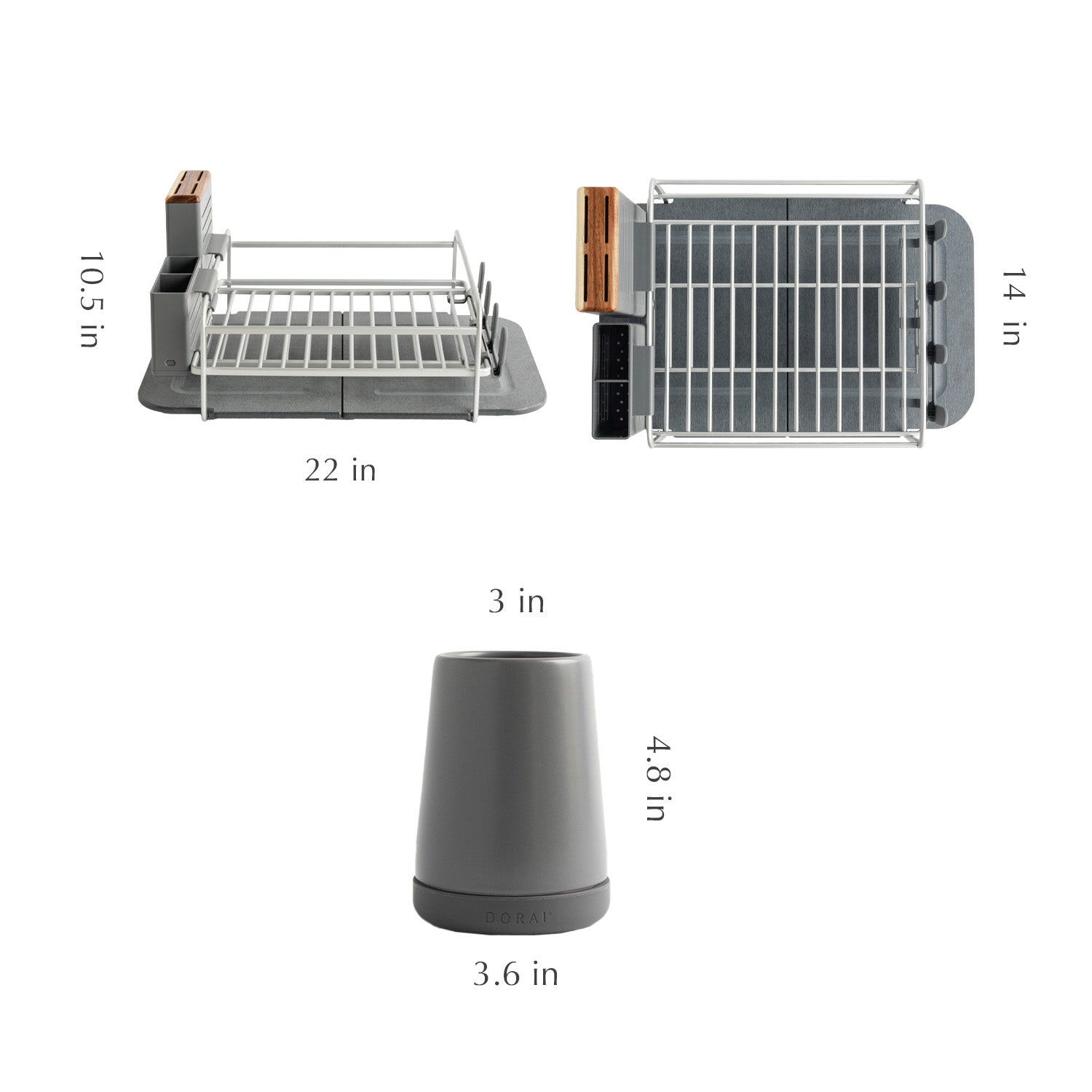 dish drying rack with brush holder with dimensions