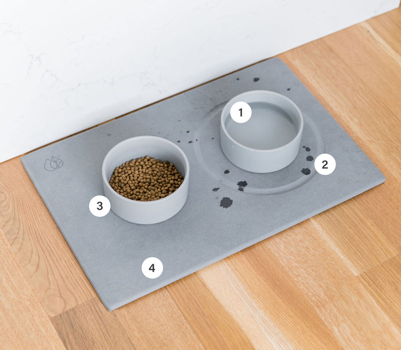 Dog Food and Water Bowls on stone base numbered 1-4