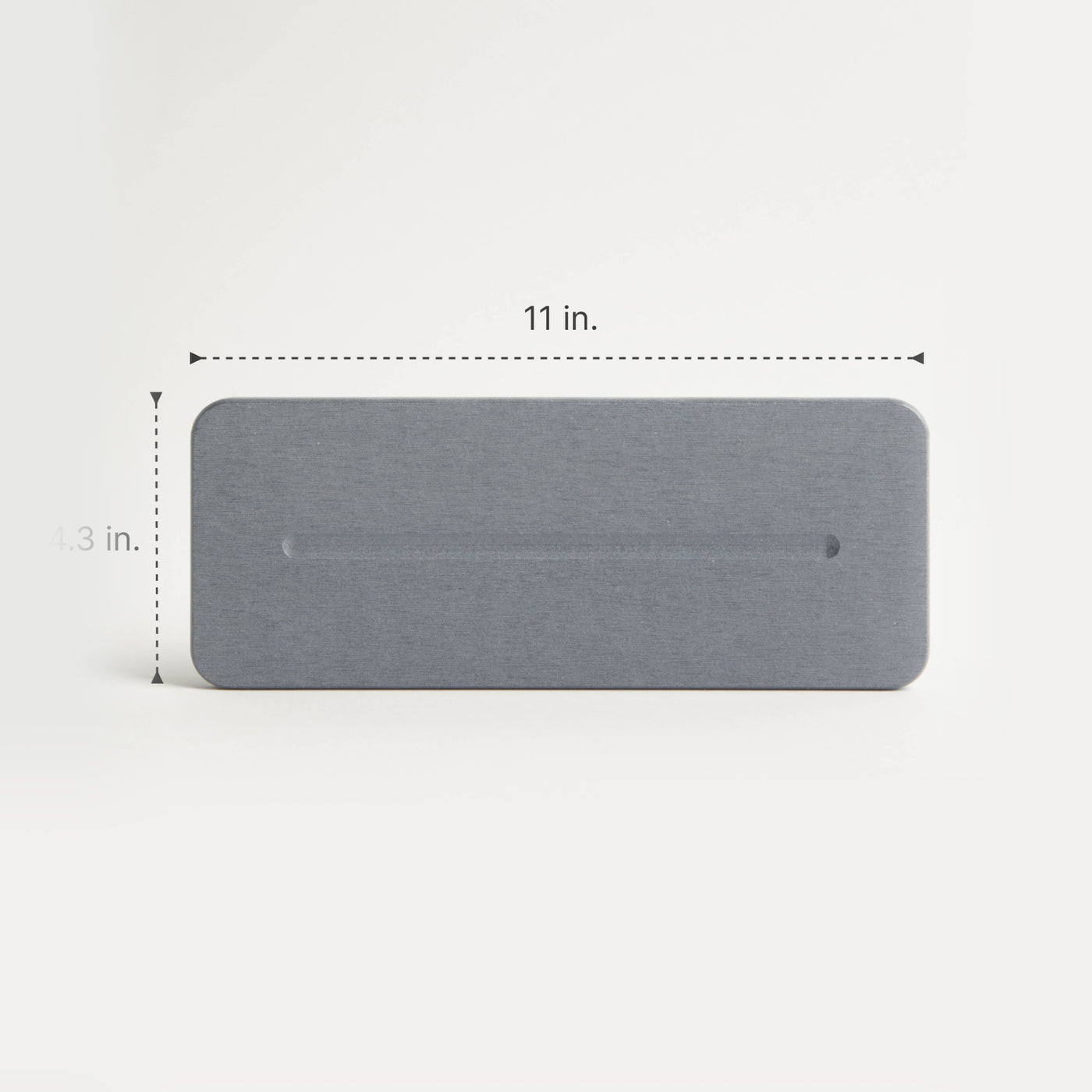 Gray rectangular stone sink caddy with dimensions labeled on a white background